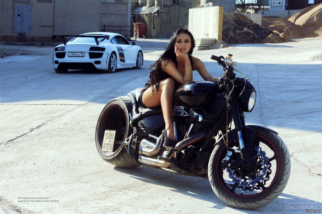 Sexy model Brunettes on a motorcycle in Birkirkara